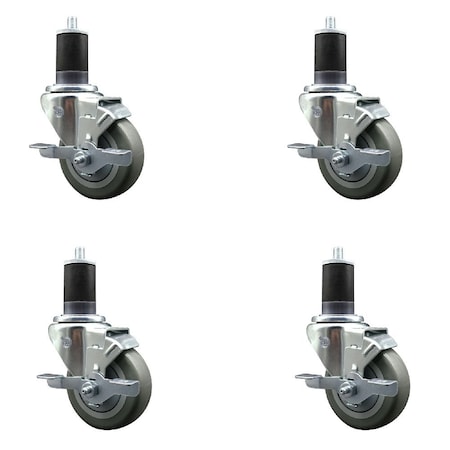 Service Caster 3.5'' Gray Poly Swivel 1-5/8'' Expanding Stem Caster Set with Brake, 4PK SCC-EX20S3514-PPUB-TLB-158-4